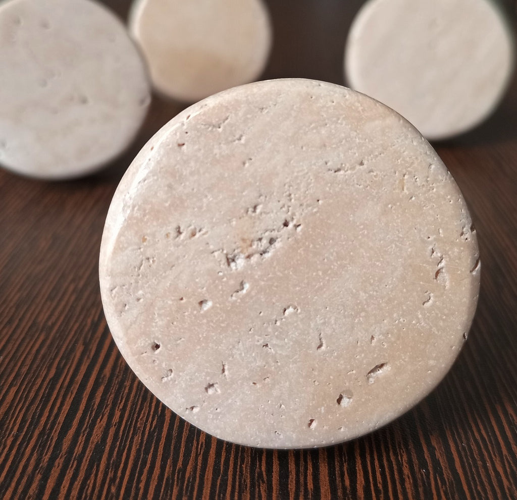 Travertine Stone Cabinet Knobs, Natural Beige Drawer Pulls (Set of 4)