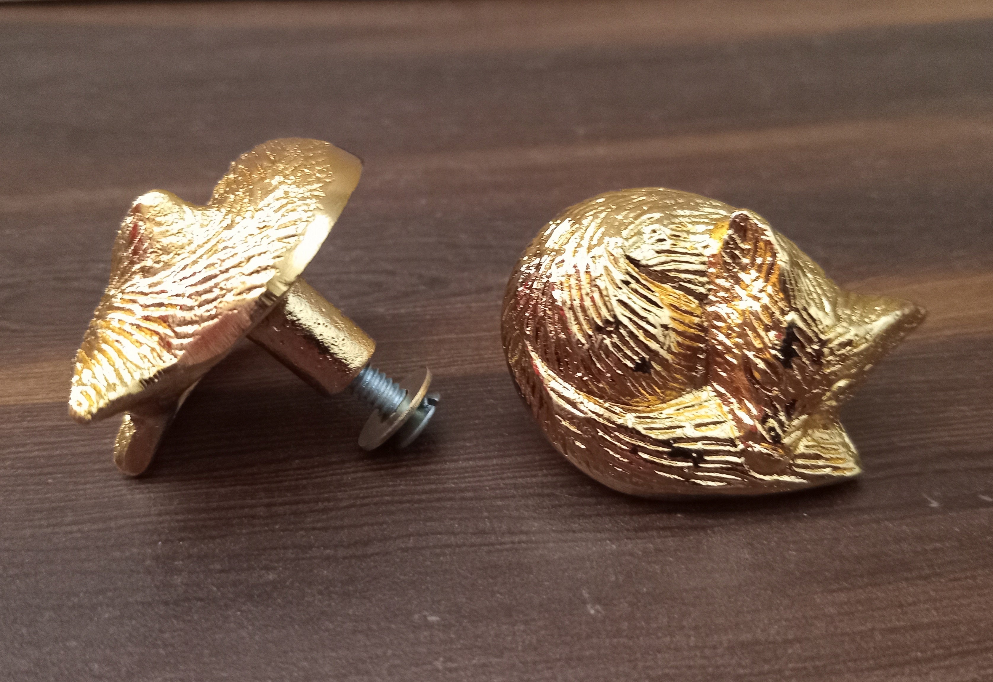 Brass Sleeping Fox Knob, Animal Cabinet Knob (set of 4)