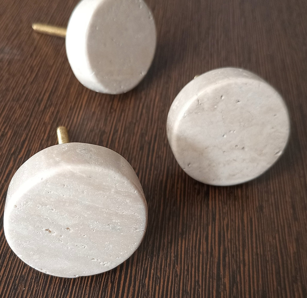 Travertine Stone Cabinet Knobs, Natural Beige Drawer Pulls (Set of 4)