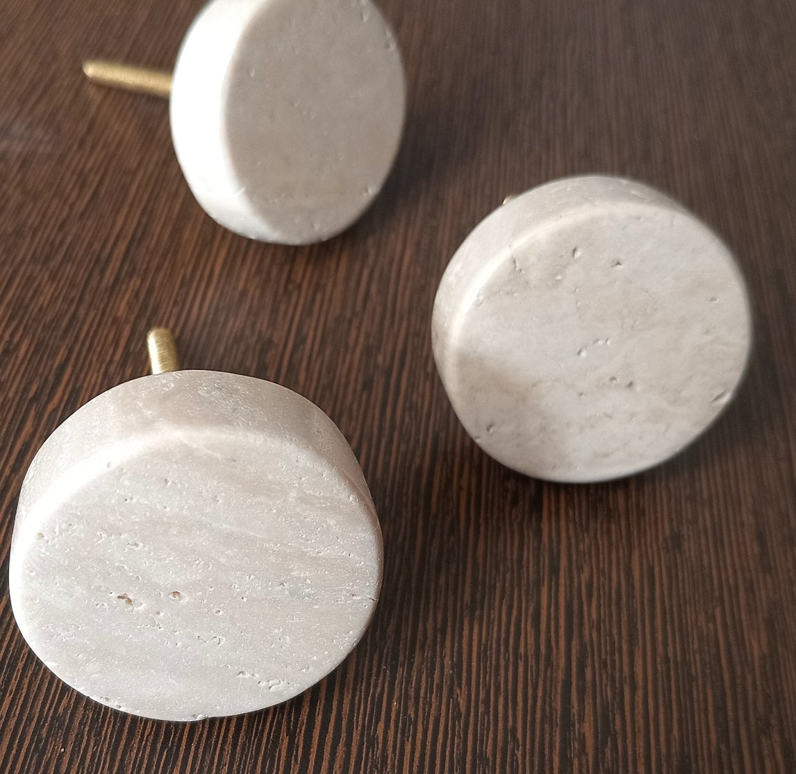 Travertine Stone Cabinet Knobs, Natural Beige Drawer Pulls (Set of 4)