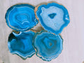Light Blue Agate Coaster, Gold Electroplated Edge Slice