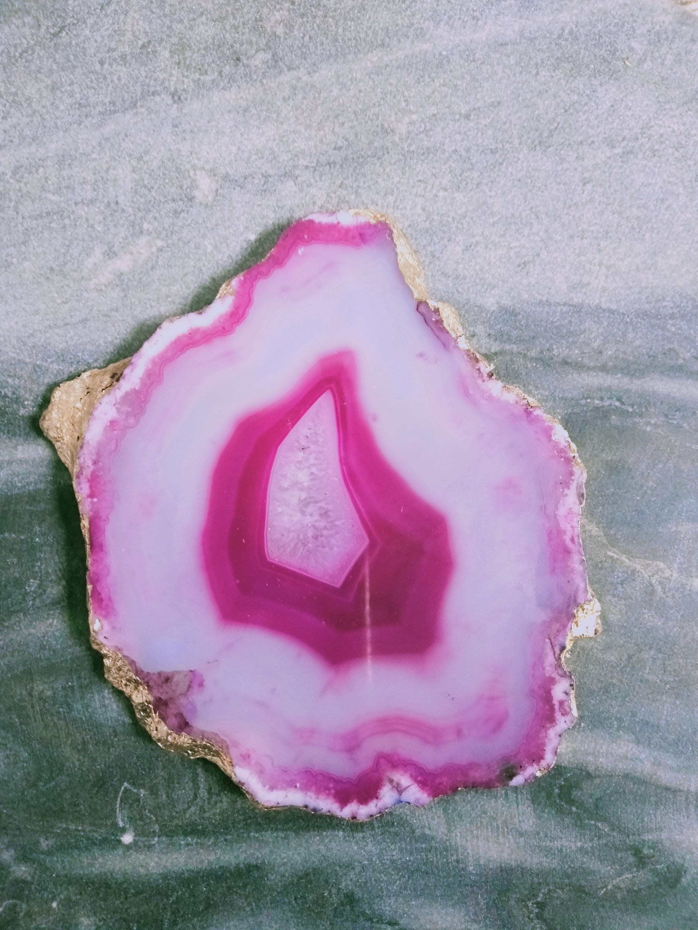Pink Agate Coasters with Gold or Silver Plated Edge, Set of 4
