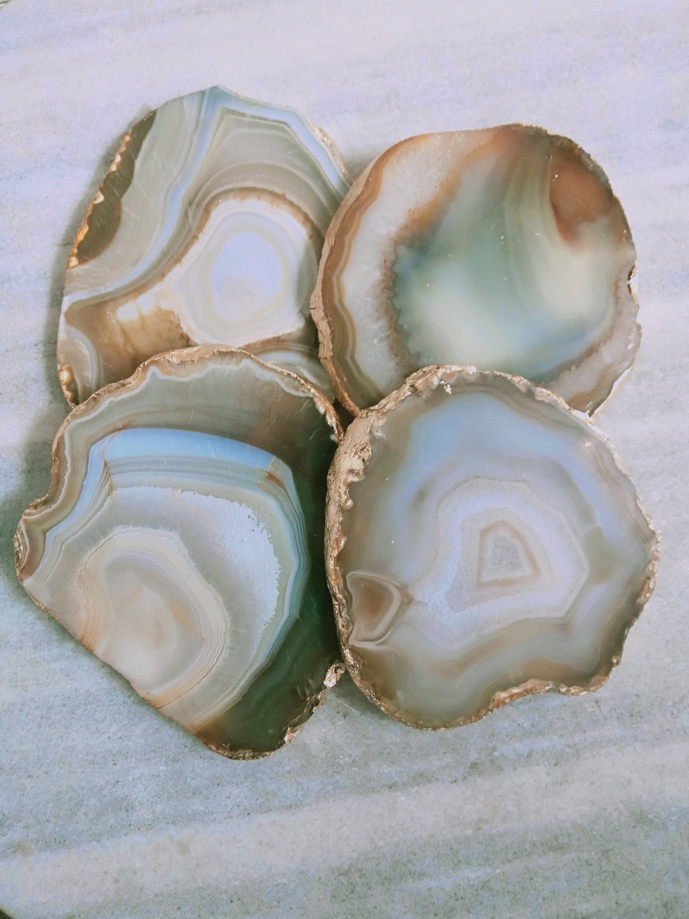 Yellow Agate Coaster: Gold Electroplated Slice, Table Decor