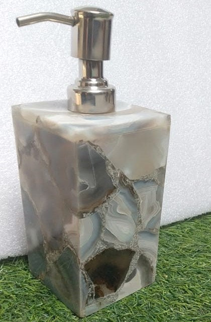 Grey Agate Soap Dispenser, Natural Stone Bathroom Decor