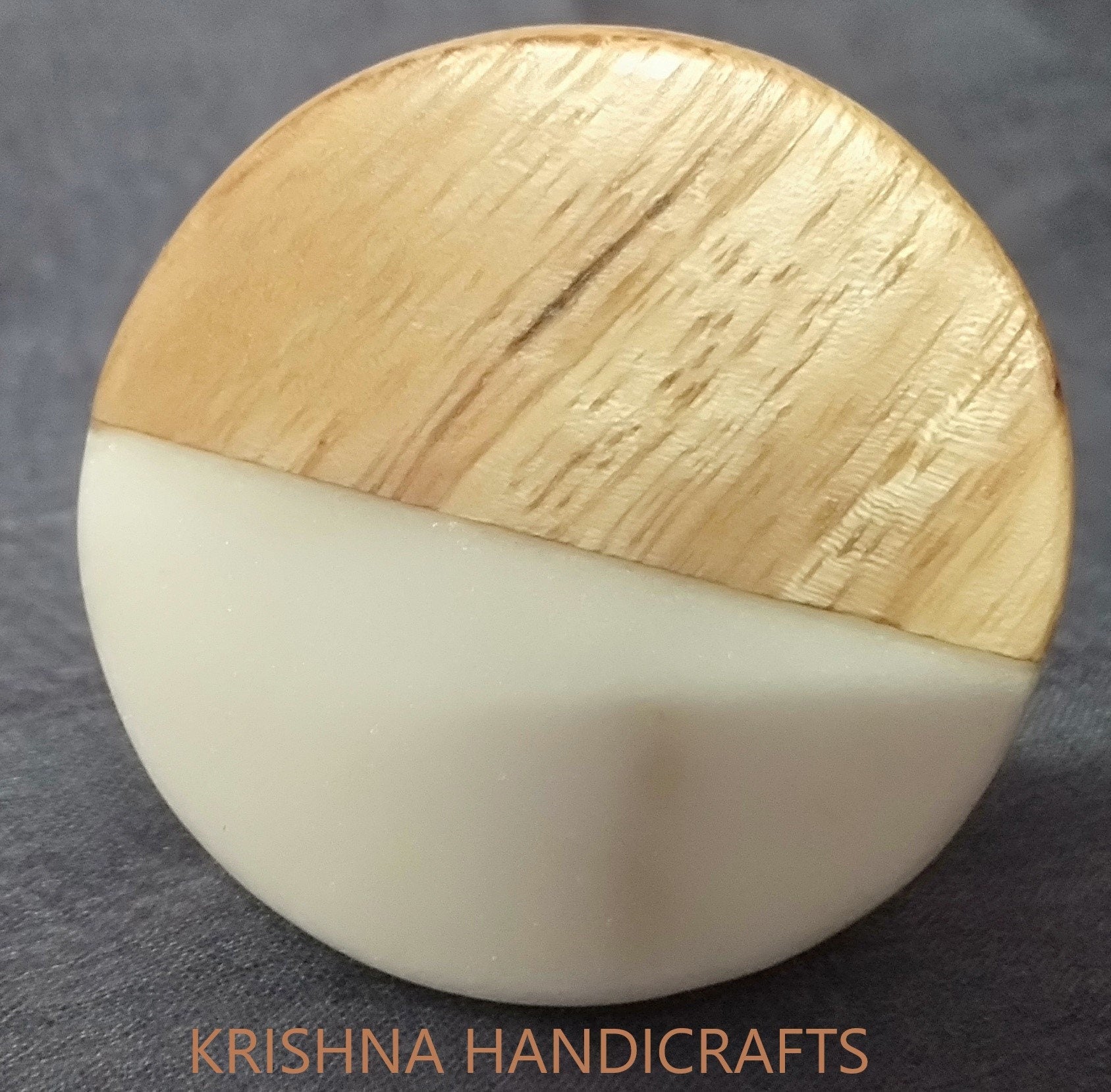 Marble & Wood Round Cabinet Knob, Drawer Pull