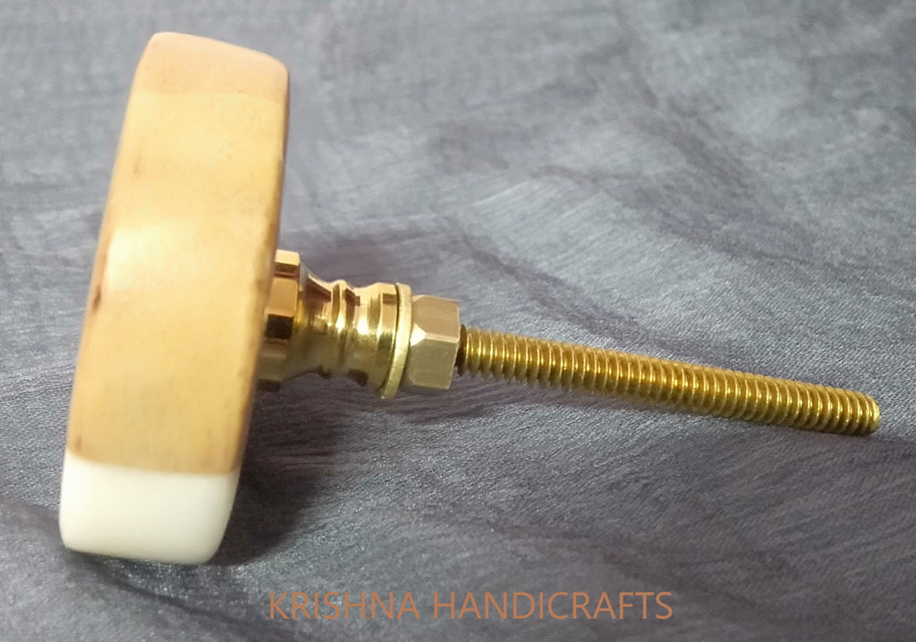 Marble & Wood Round Cabinet Knob, Drawer Pull
