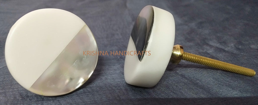 Handmade Marble & Mother of Pearl Cabinet Knob: Decorative Door Handle