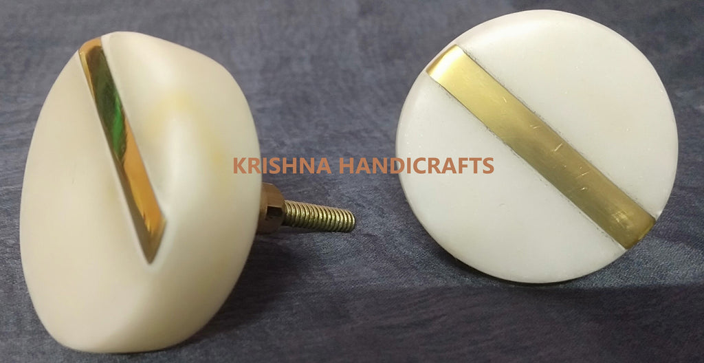 White Marble / Brass Cabinet Drawer Pull Decorative Wardrobe Cupboard Door Handle // stone knobs