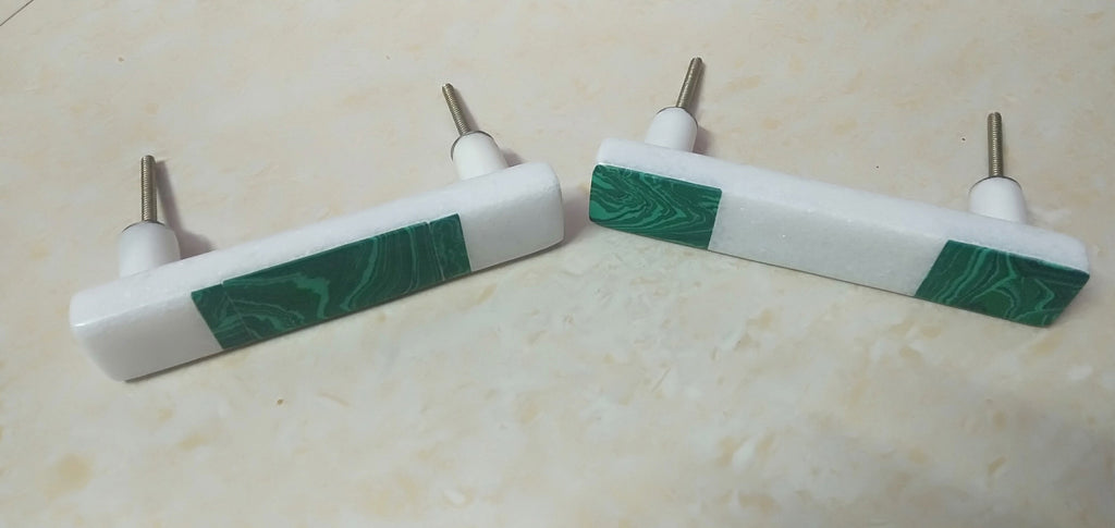 White Green Long Stone Handle – Cabinet Pull, Decorative Drawer Handle