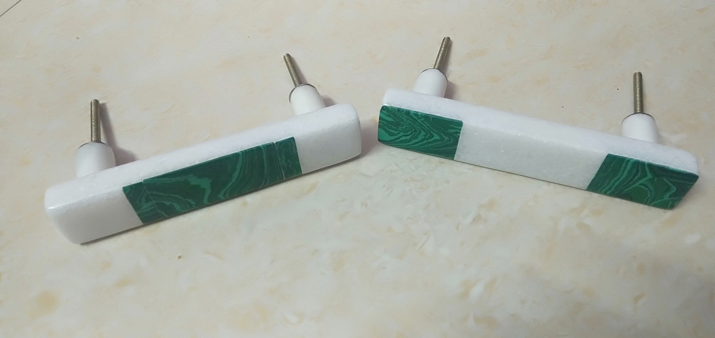White Green Long Stone Handle – Cabinet Pull, Decorative Drawer Handle