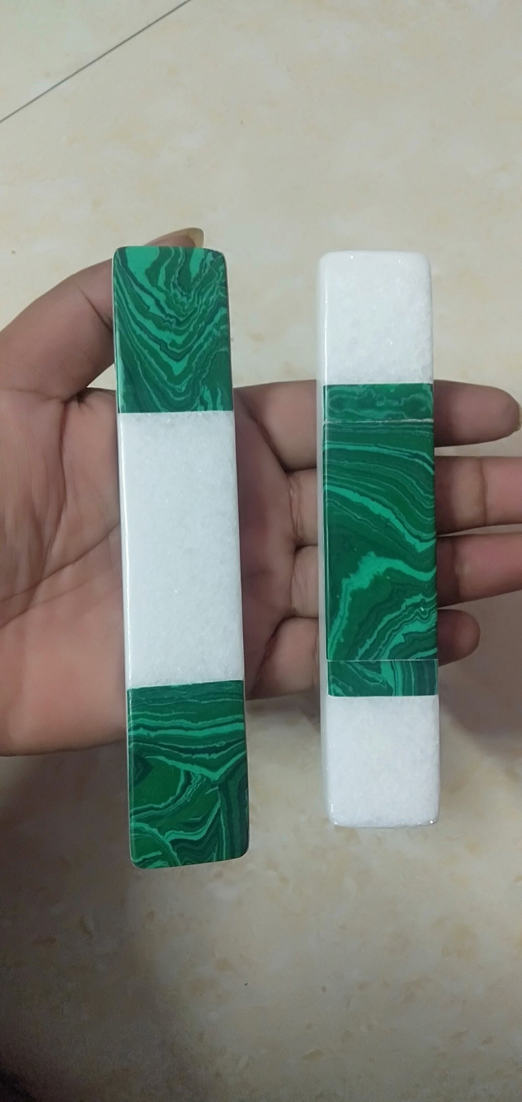 White Green Long Stone Handle – Cabinet Pull, Decorative Drawer Handle
