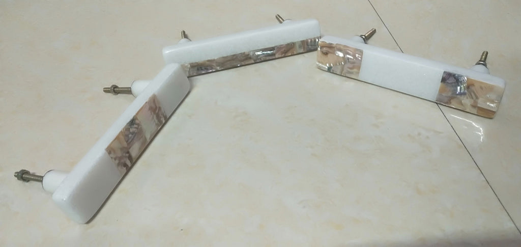 White Stone & Mother of Pearl Long Cabinet Handle