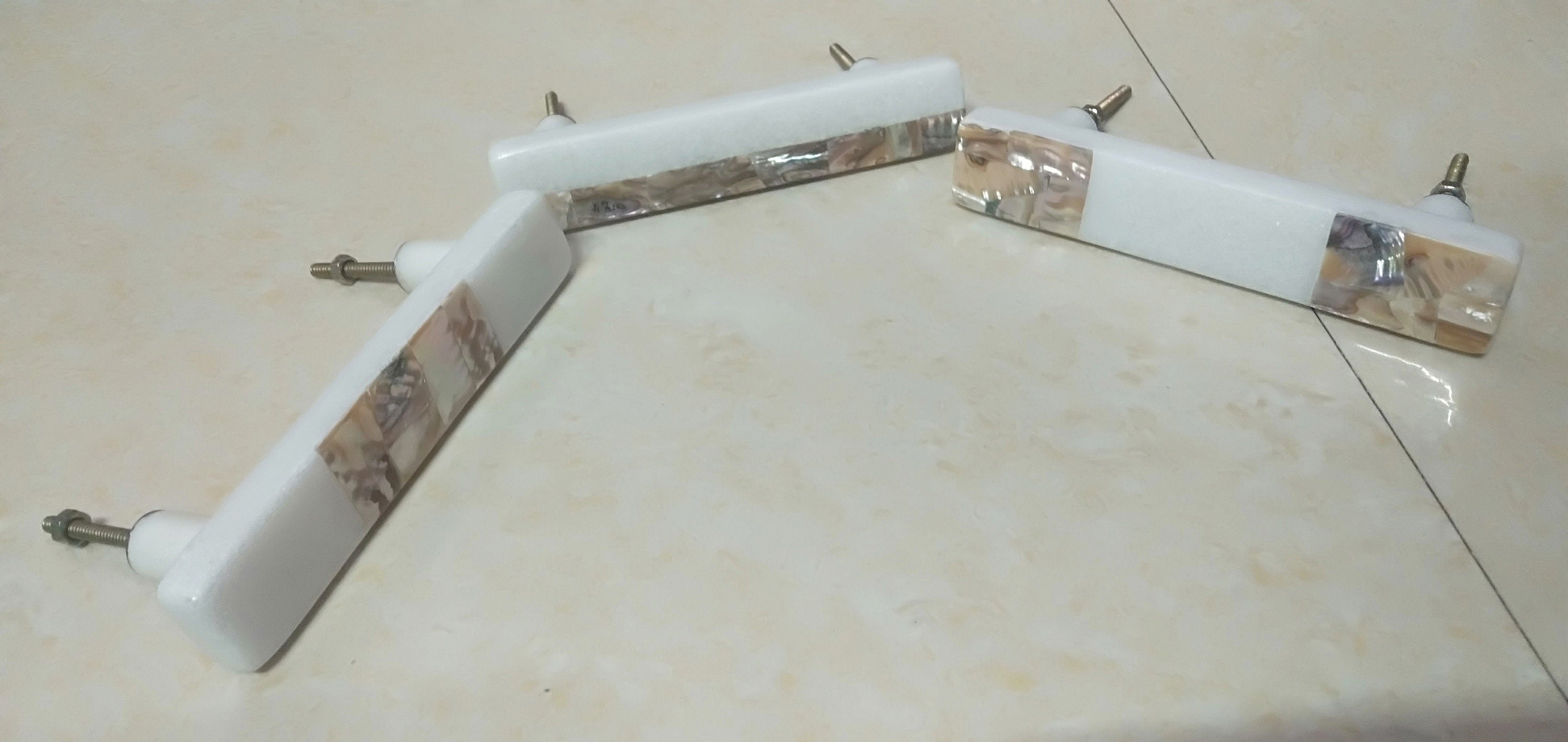 White Stone & Mother of Pearl Long Cabinet Handle