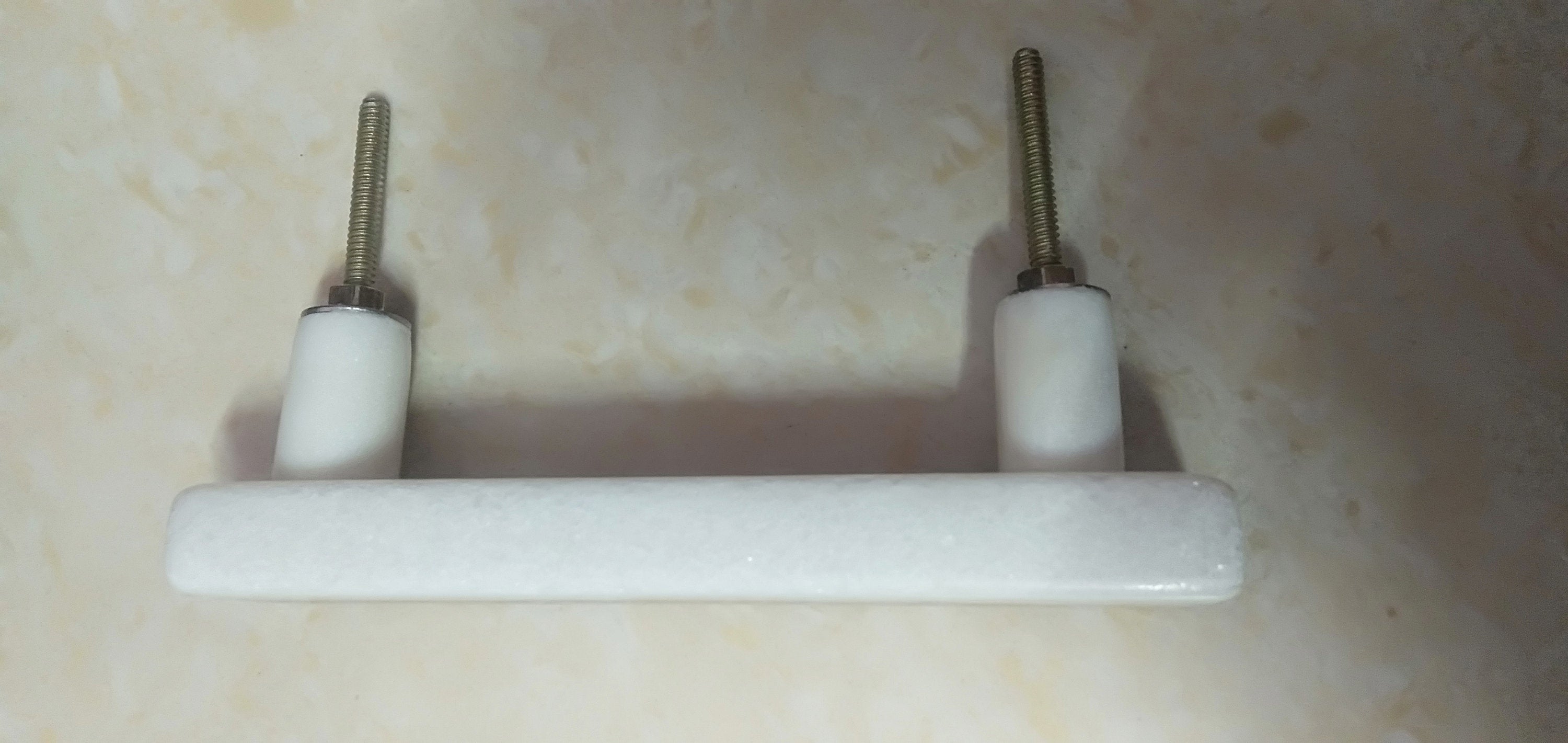White Marble & Wood Cabinet Handle, Long Drawer Pull