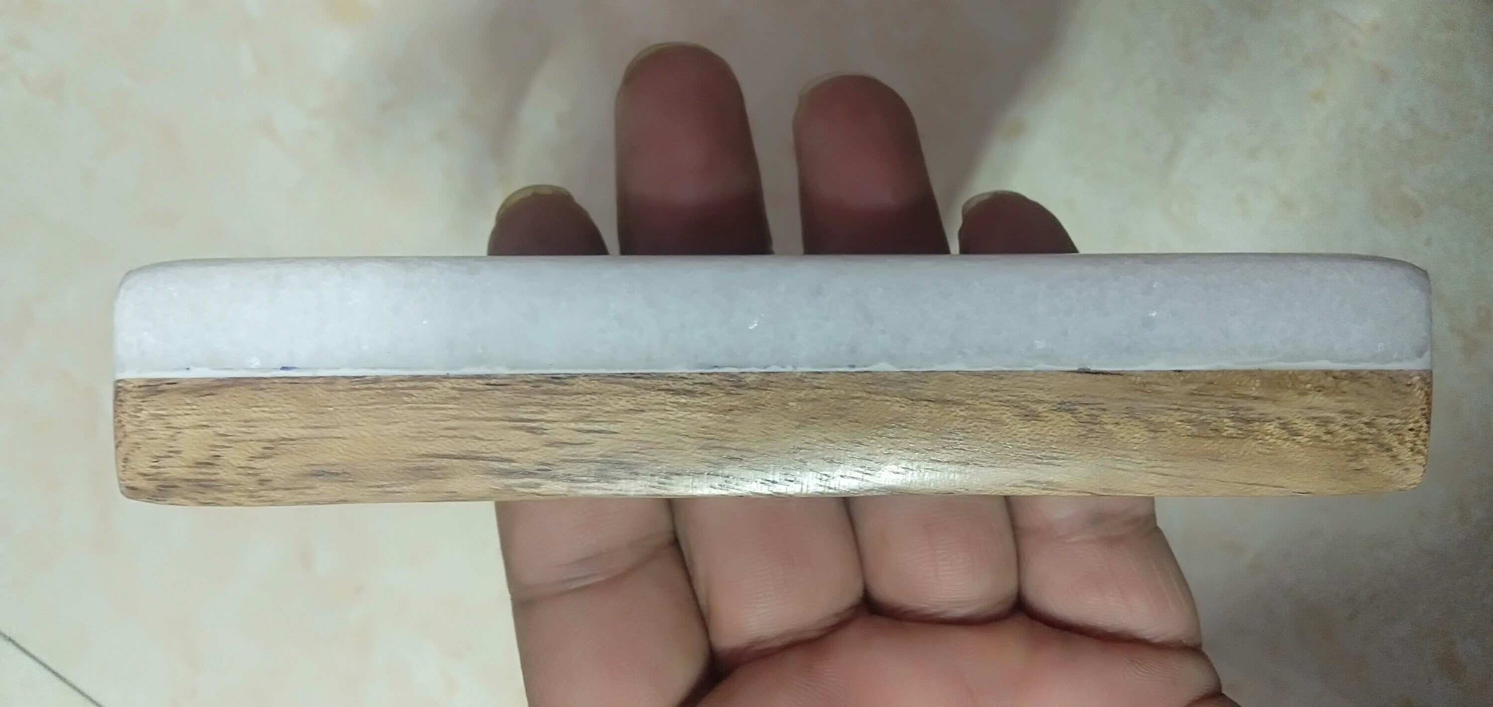 White Marble & Wood Cabinet Handle, Long Drawer Pull