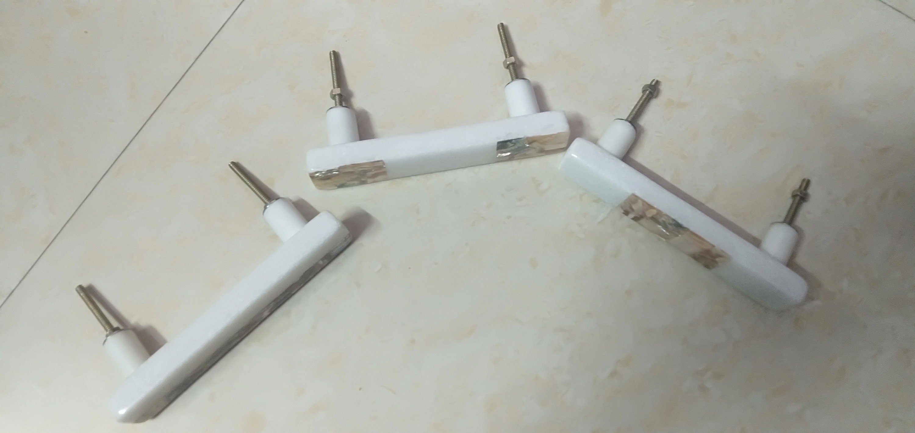 White Stone & Mother of Pearl Long Cabinet Handle