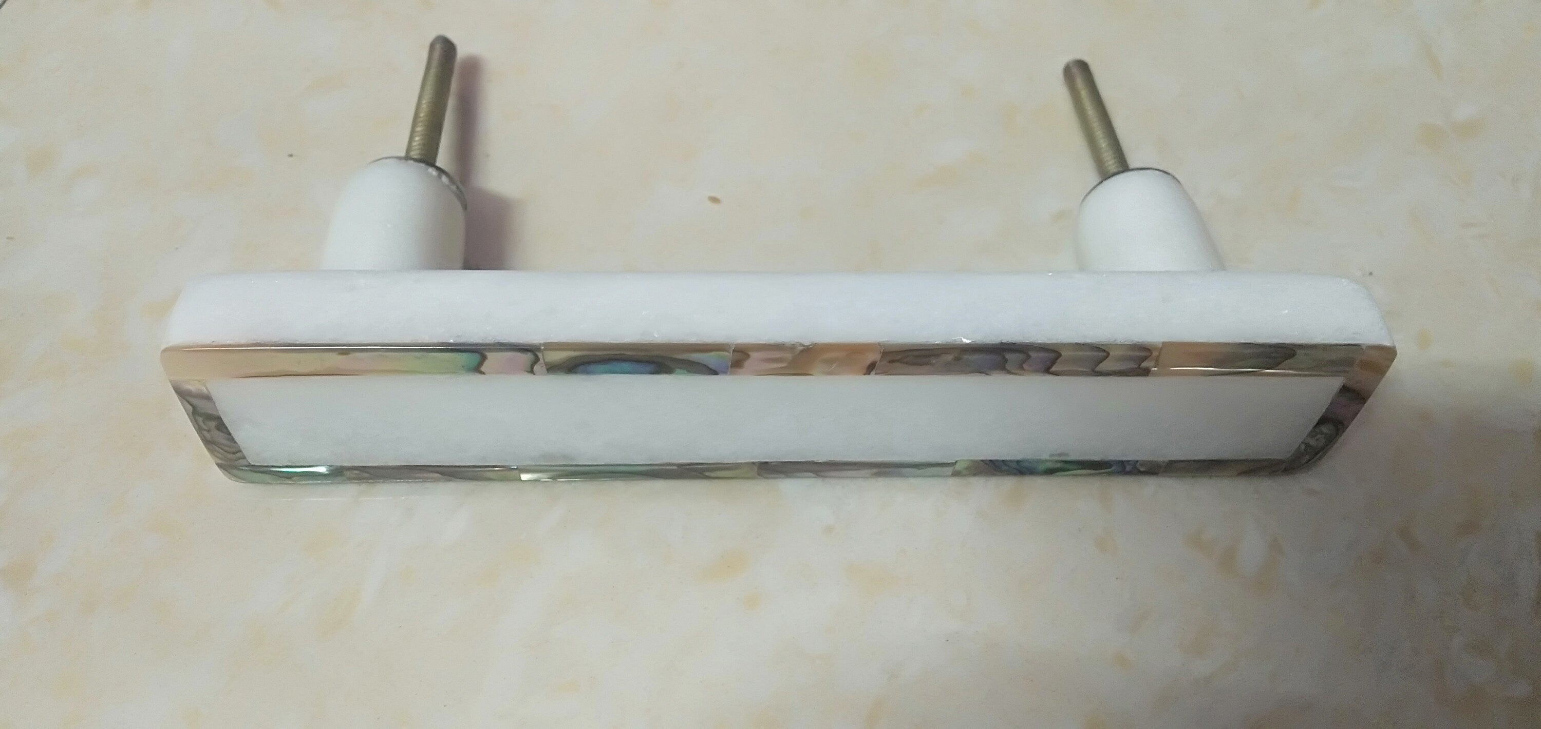 White Marble & Mother of Pearl Cabinet Handle