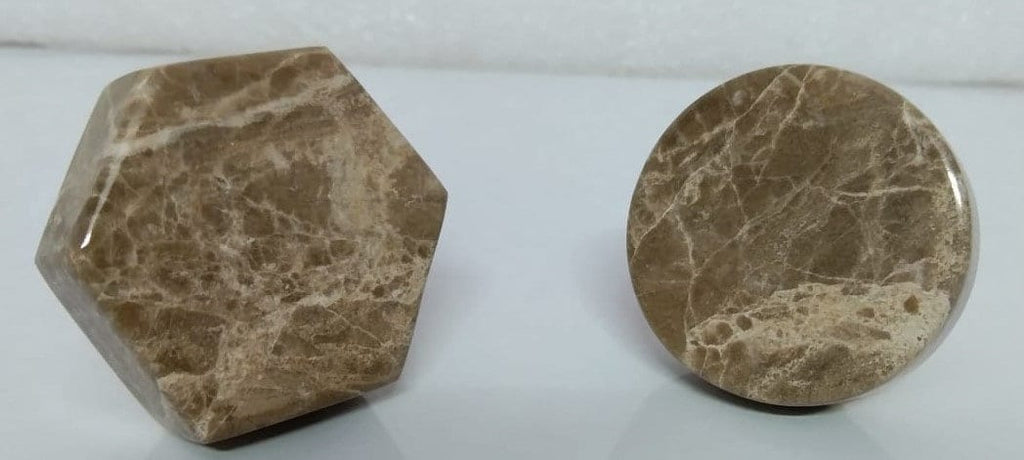 Brown Stone Cabinet Knobs – Round & Hexagon Drawer Pulls