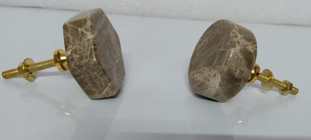 Brown Stone Cabinet Knobs – Round & Hexagon Drawer Pulls