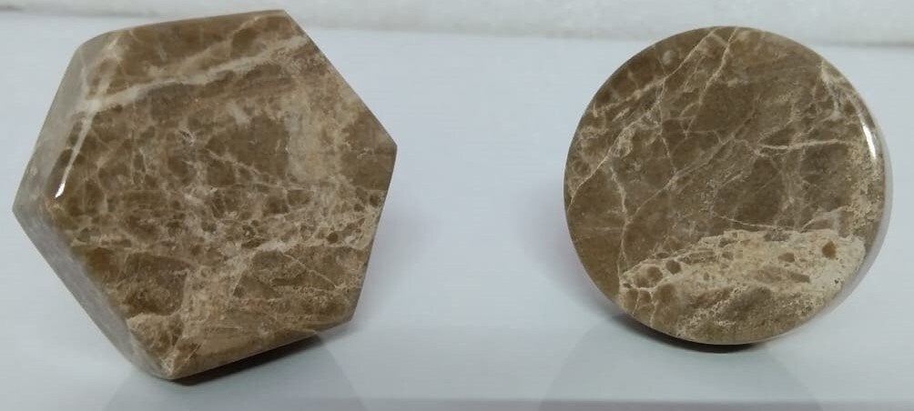 Brown Stone Cabinet Knobs – Round & Hexagon Drawer Pulls