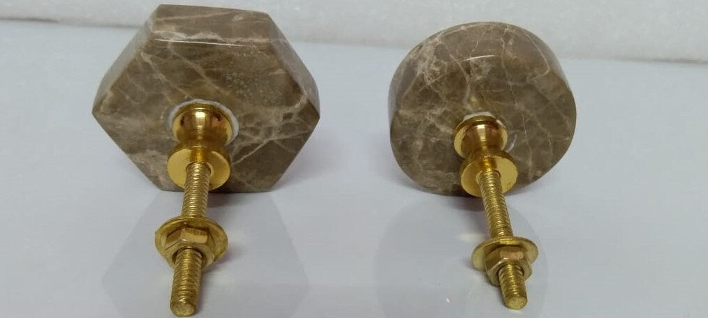 Brown Stone Cabinet Knobs – Round & Hexagon Drawer Pulls