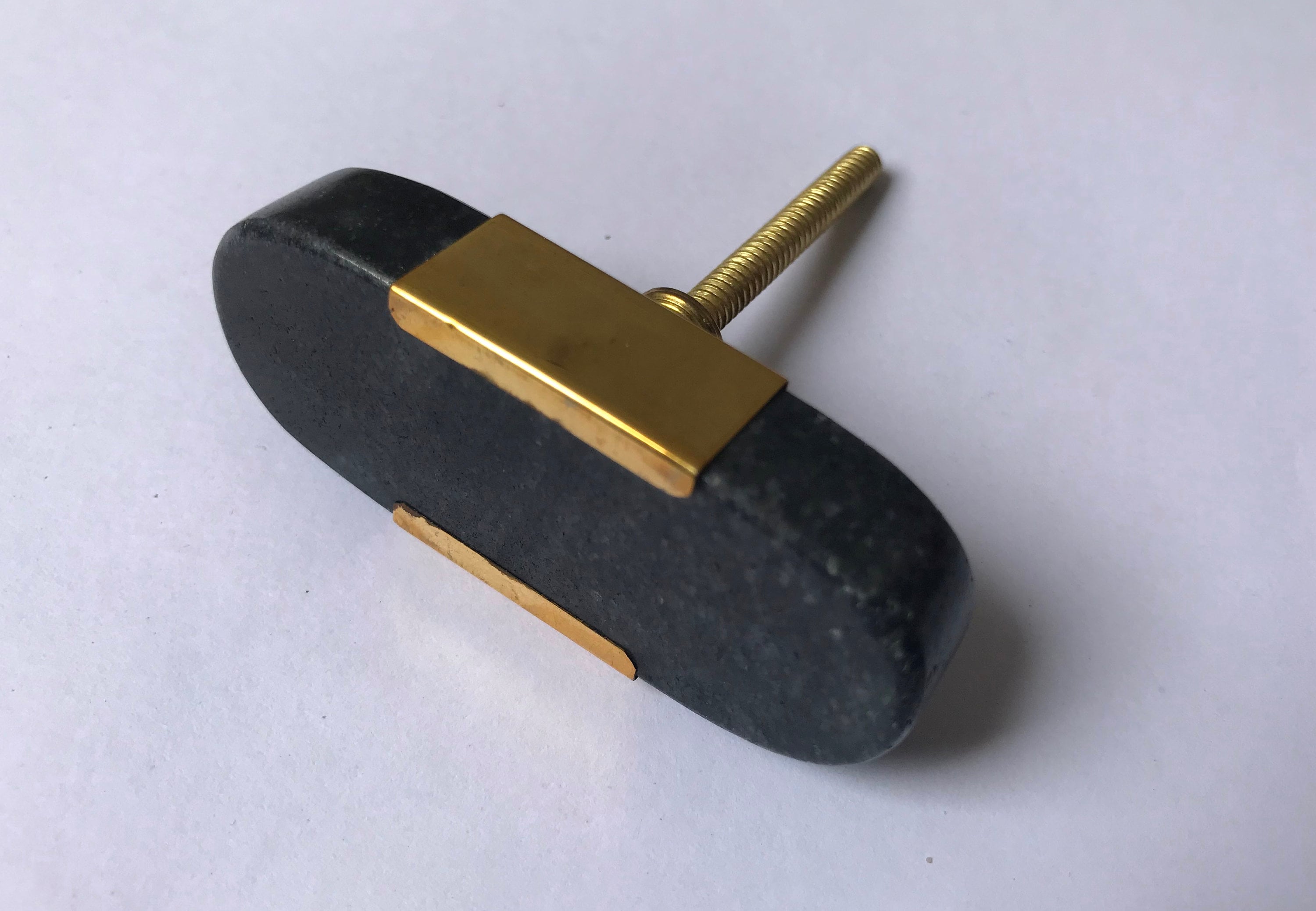 Black Stone & Brass Cabinet Knobs – Oval Drawer Pulls