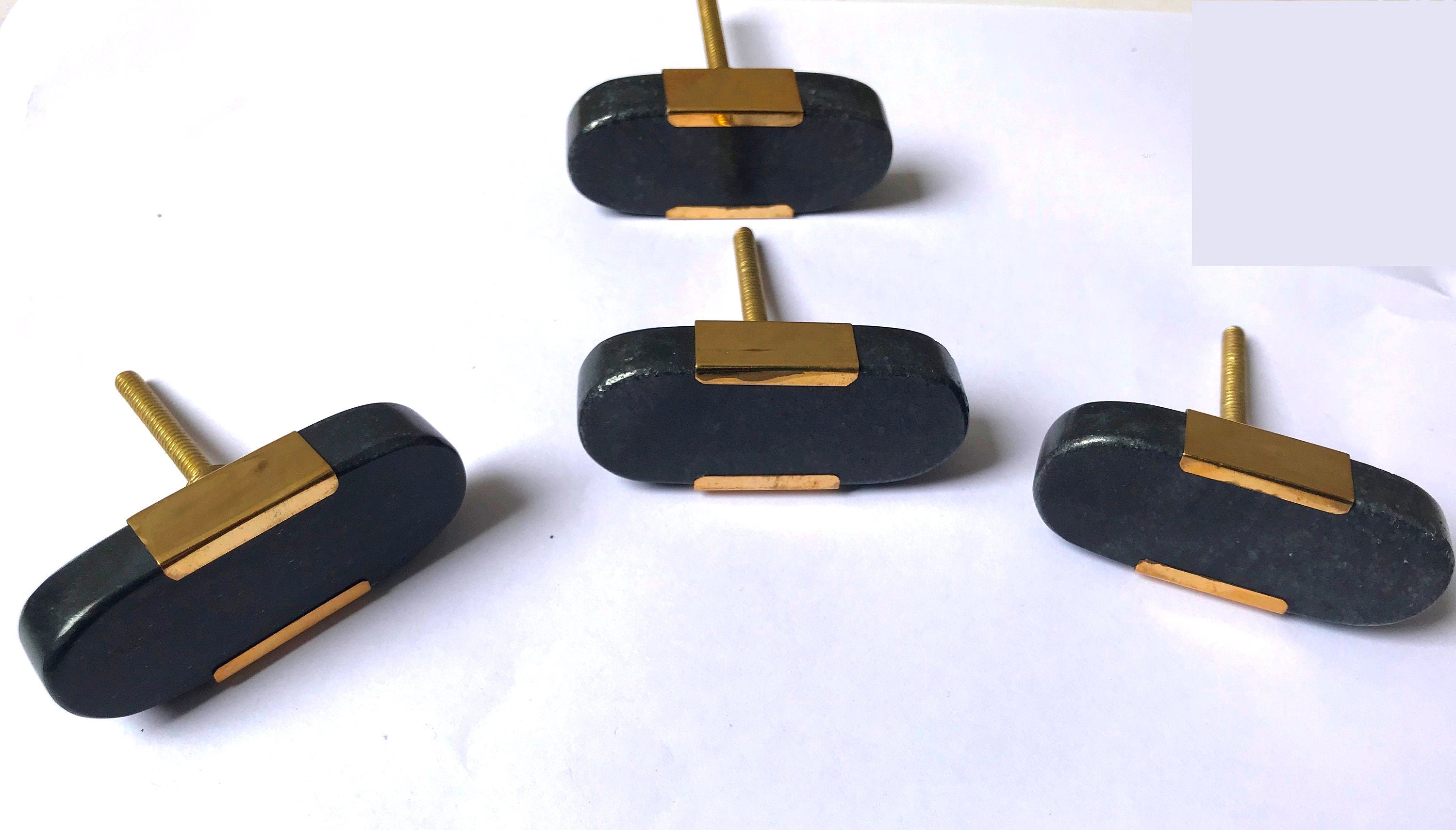 Black Stone & Brass Cabinet Knobs – Oval Drawer Pulls
