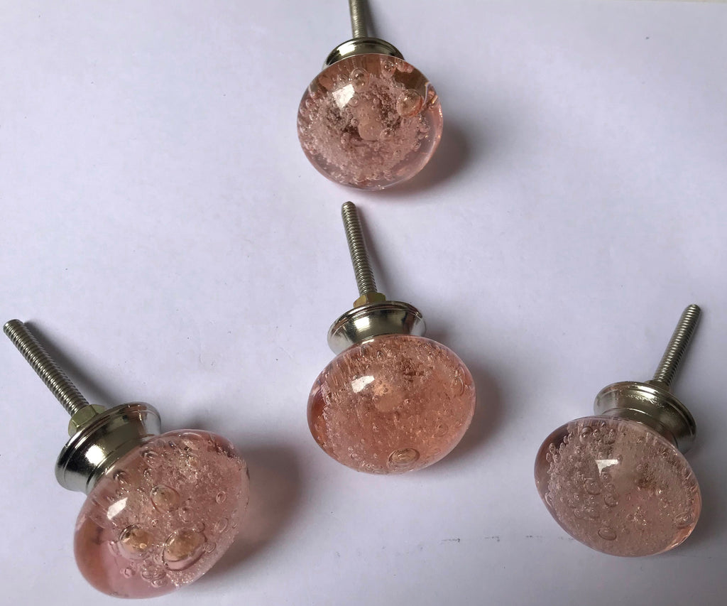 Pink Glass Knobs – Cabinet Drawer Pulls for Dresser and Kitchen