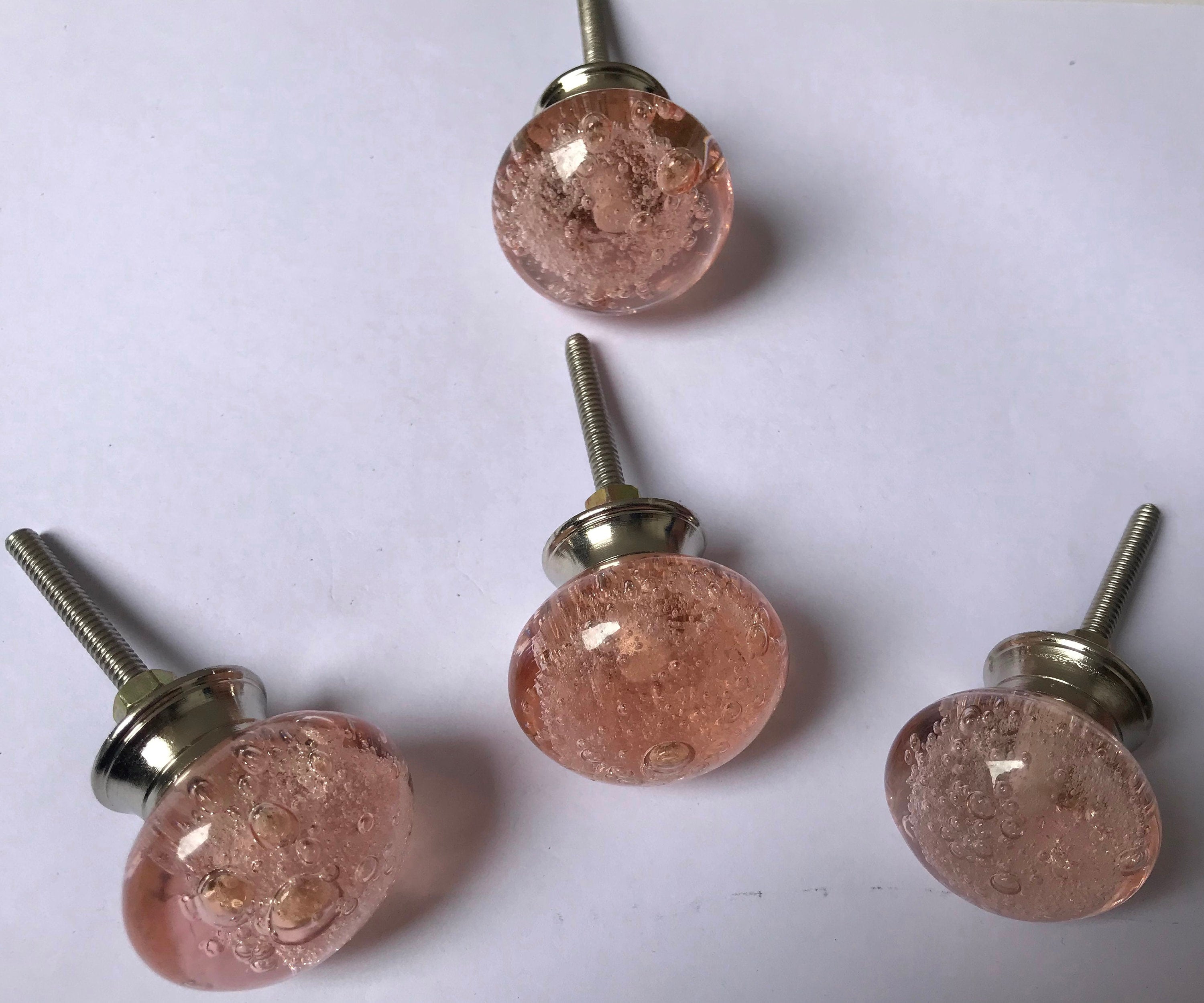 Pink Glass Knobs – Cabinet Drawer Pulls for Dresser and Kitchen