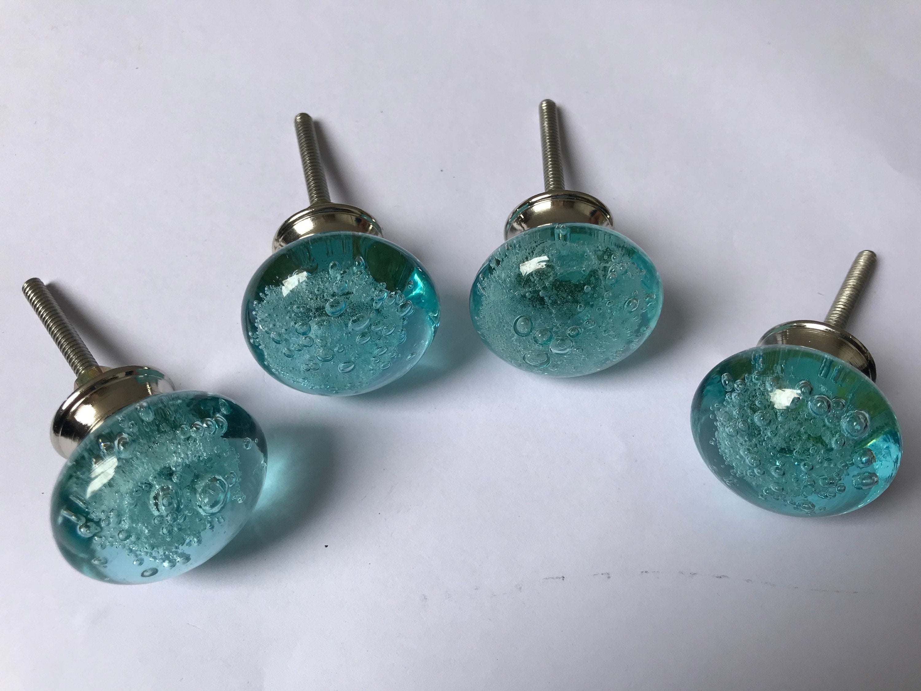Light Blue Glass Knobs – Cabinet Drawer Pulls for Dresser and Kitchen