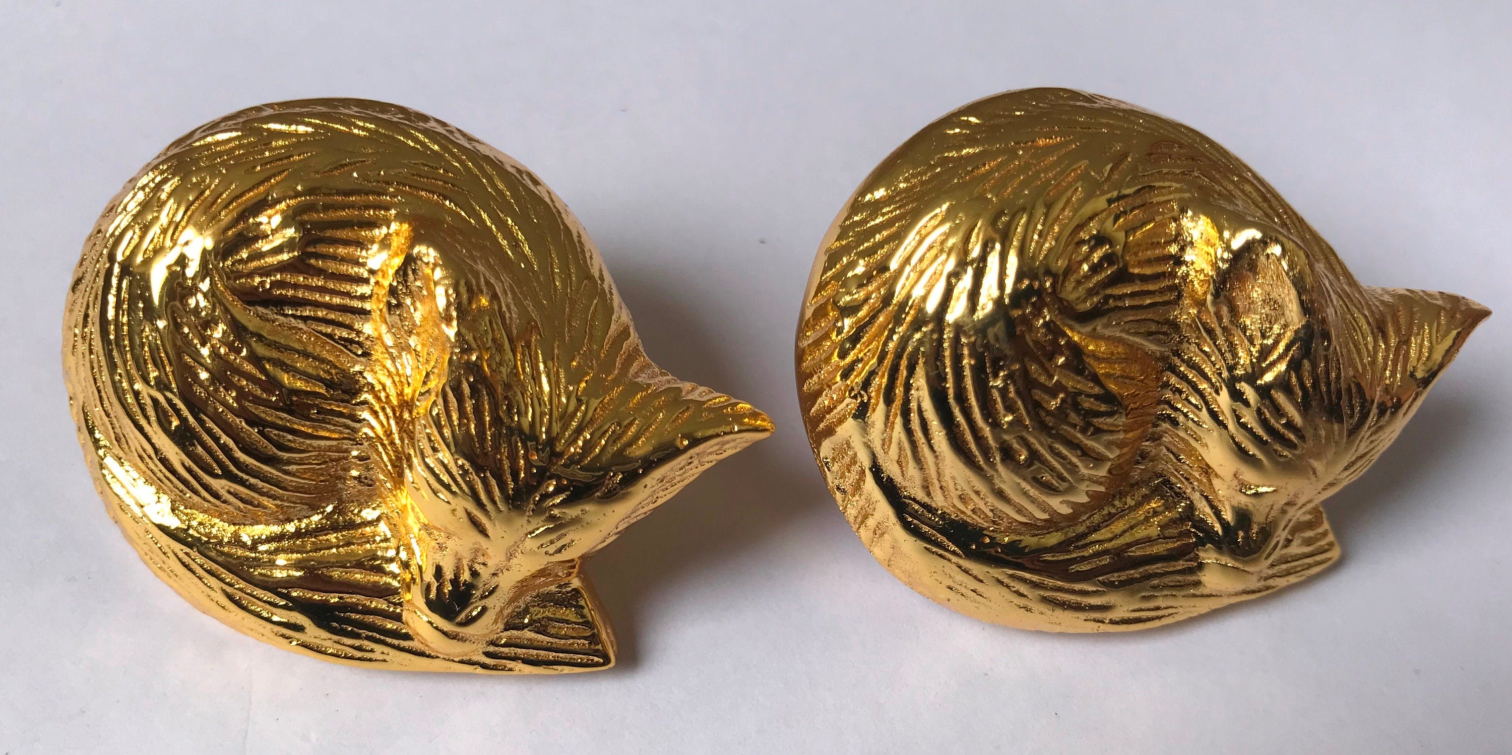 Brass Sleeping Fox Knob, Animal Cabinet Knob