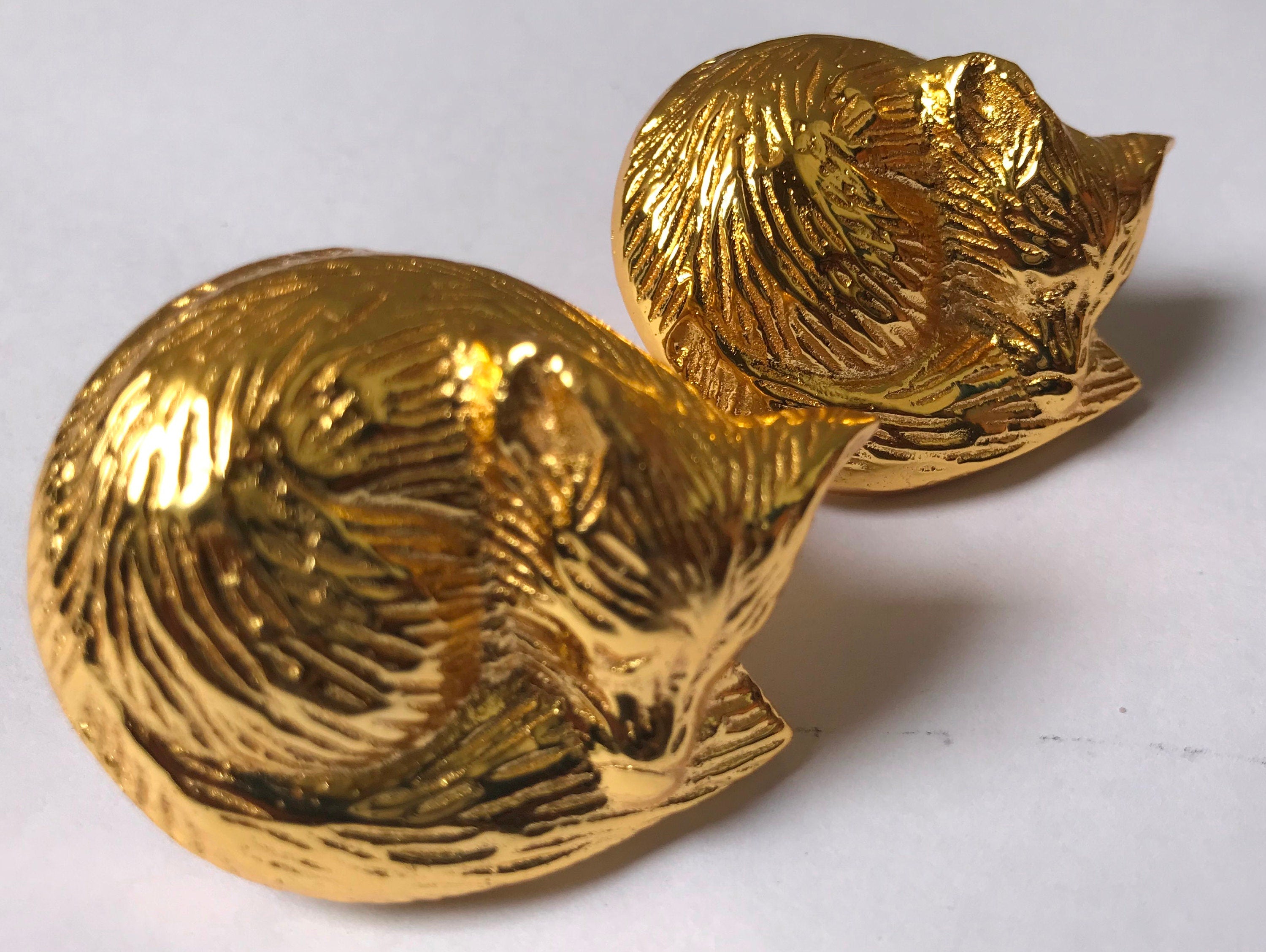 Brass Sleeping Fox Knob, Animal Cabinet Knob