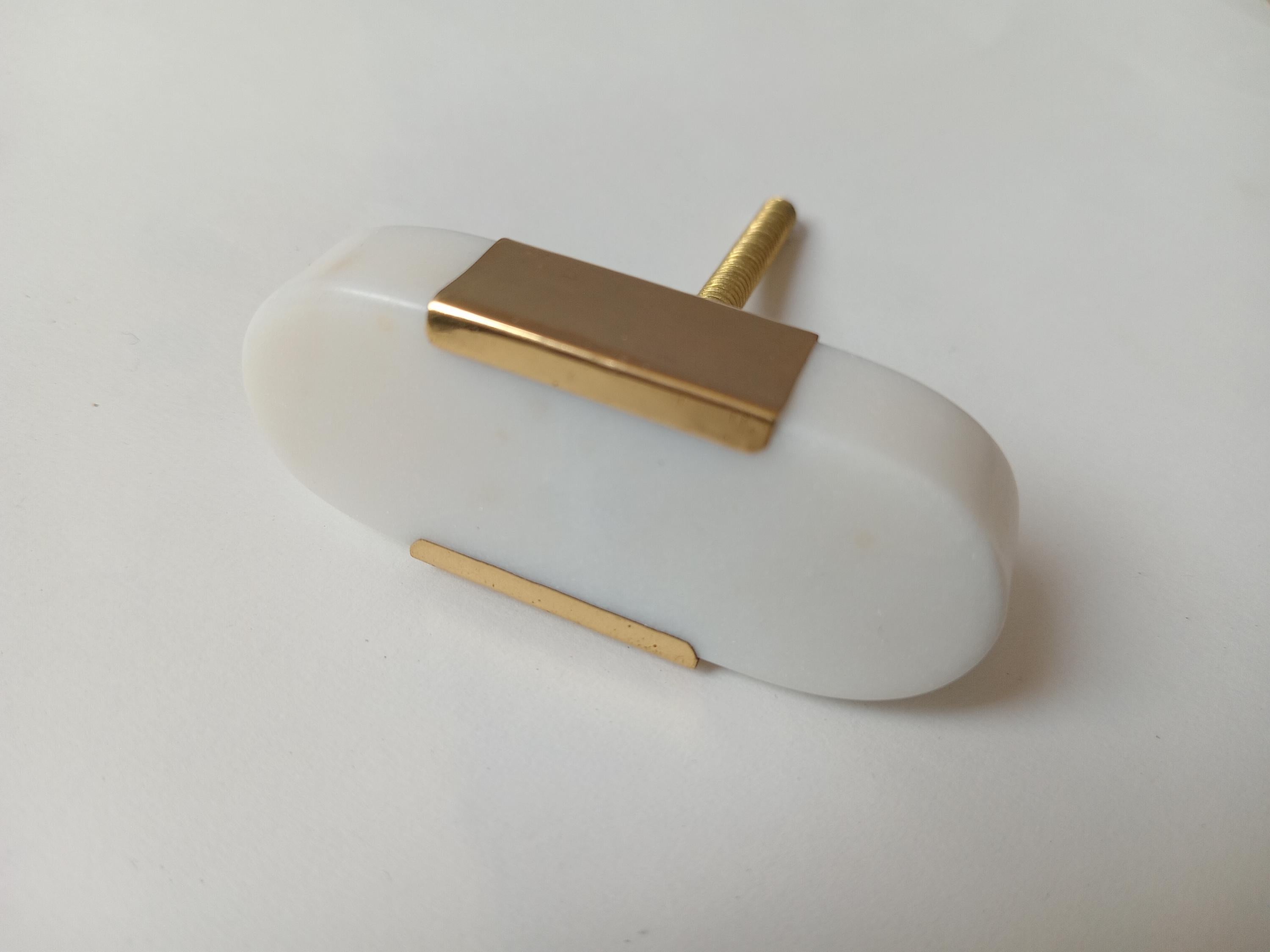 White Stone Brass Knob, Oval Cabinet Drawer Pull