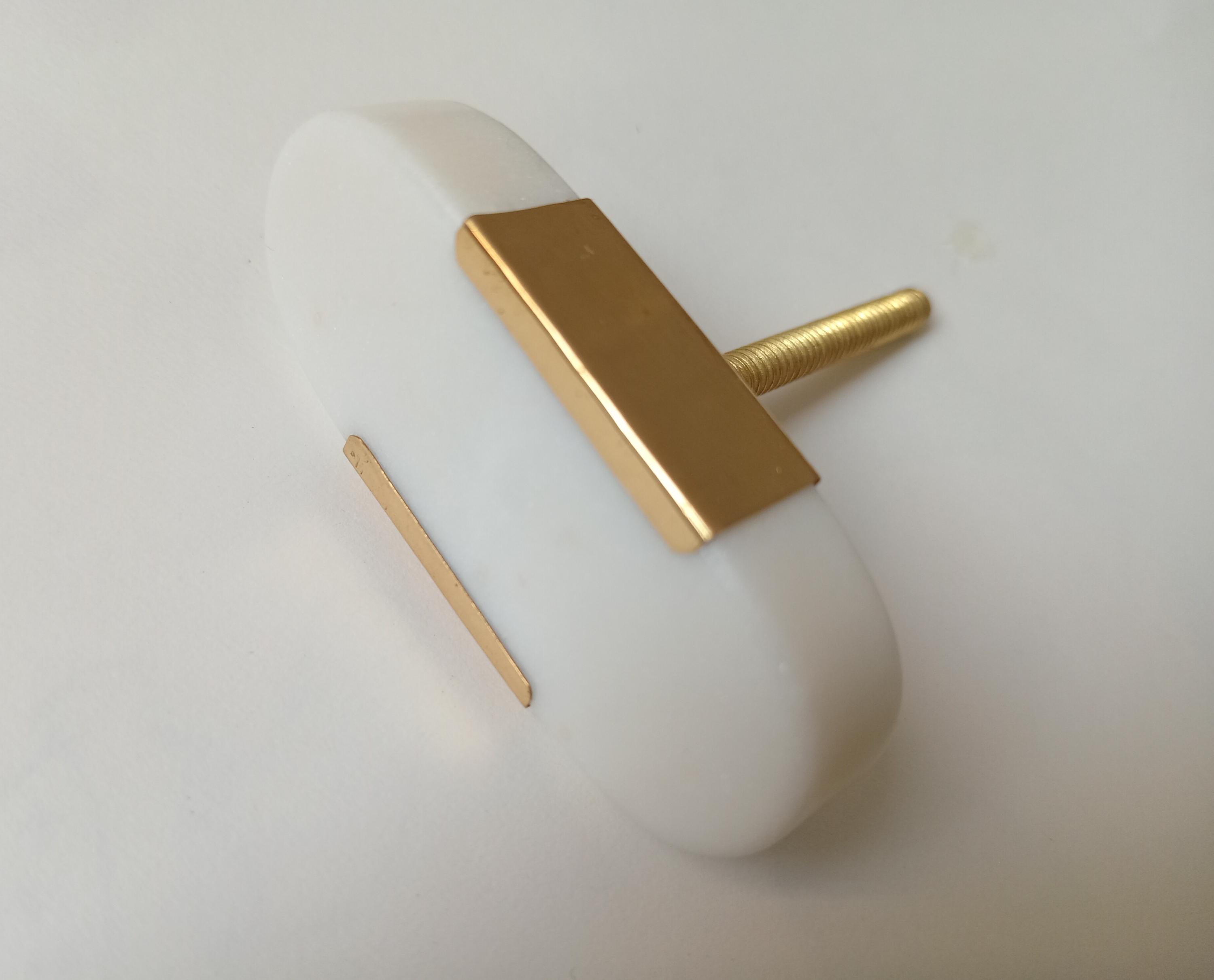 White Stone Brass Knob, Oval Cabinet Drawer Pull