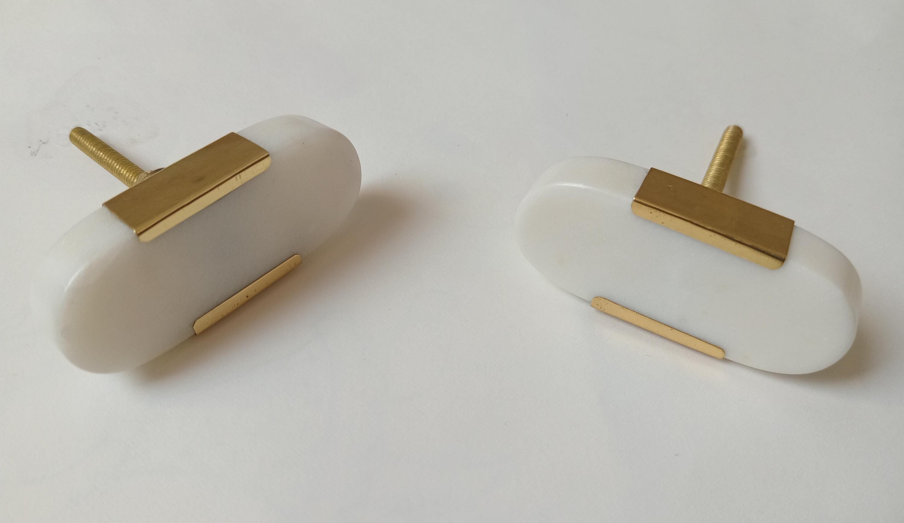 White Stone Brass Knob, Oval Cabinet Drawer Pull