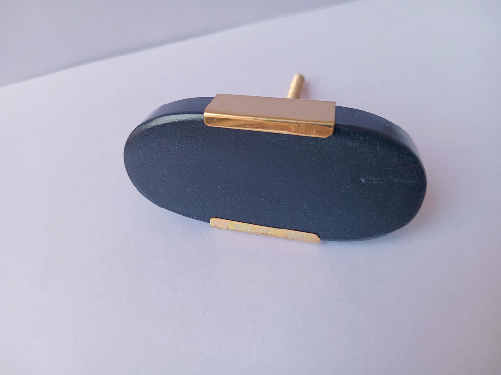 Black Stone & Brass Cabinet Knobs – Oval Drawer Pulls