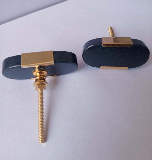Black Stone & Brass Cabinet Knobs – Oval Drawer Pulls