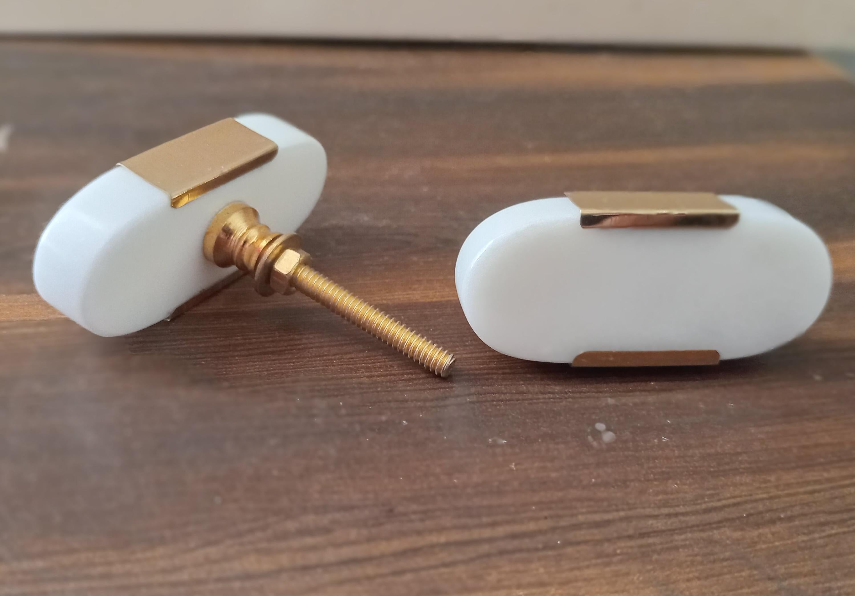 White Stone Brass Knob, Oval Cabinet Drawer Pull
