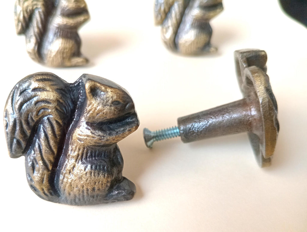 Squirrel Cabinet Knob Antique Finish Woodland Animal Drawer Pull Rustic Hardware