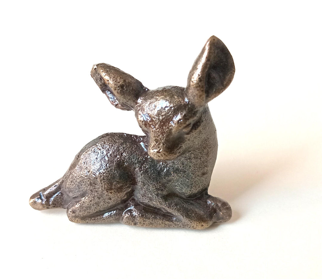 Fawn Deer Cabinet Knob Antique Finish Rustic Woodland Animal Drawer Pull Hardware