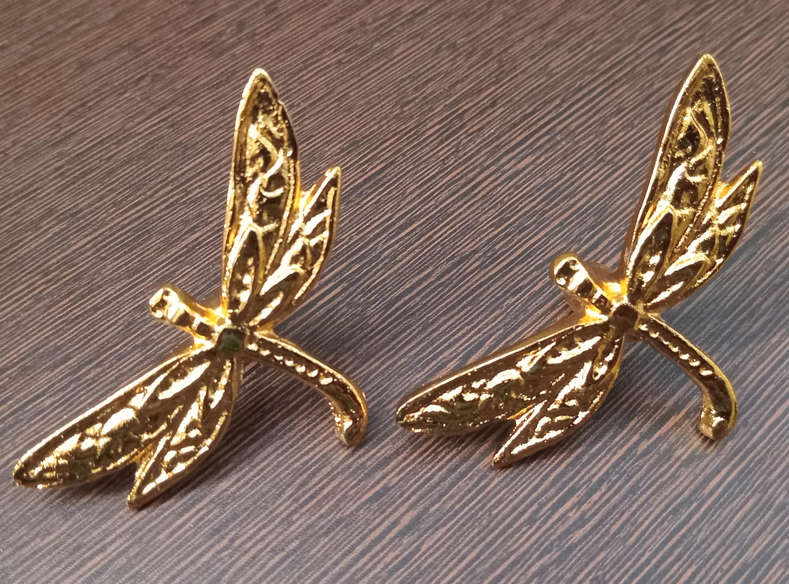 Dragonfly Brass Cabinet Knob Vintage Nature Drawer Pull Handmade Insect Hardware