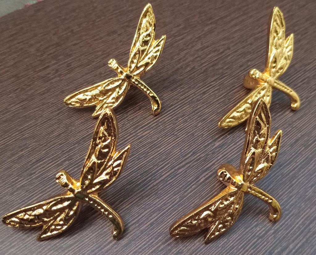Dragonfly Brass Cabinet Knob Vintage Nature Drawer Pull Handmade Insect Hardware