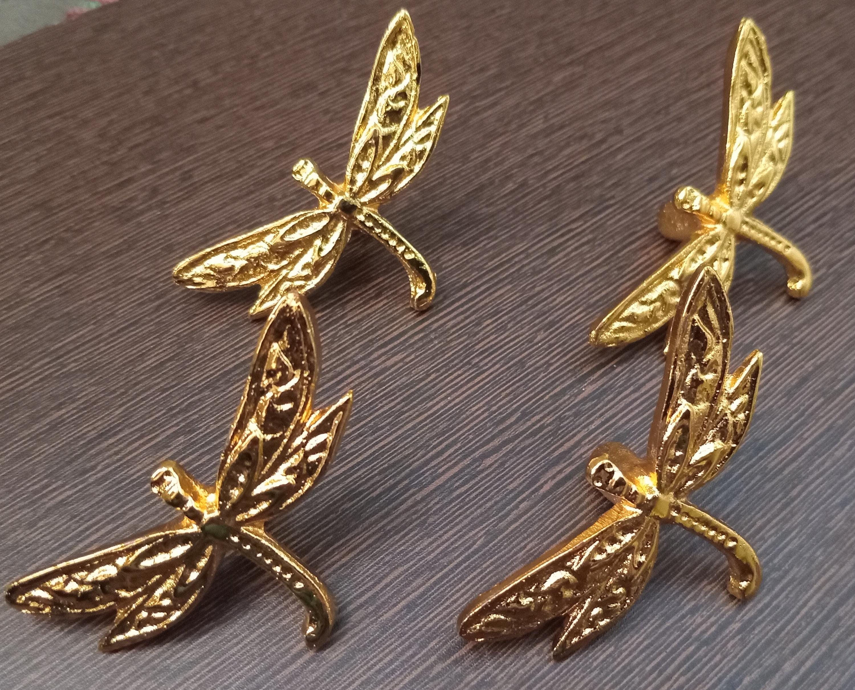 Dragonfly Brass Cabinet Knob Vintage Nature Drawer Pull Handmade Insect Hardware