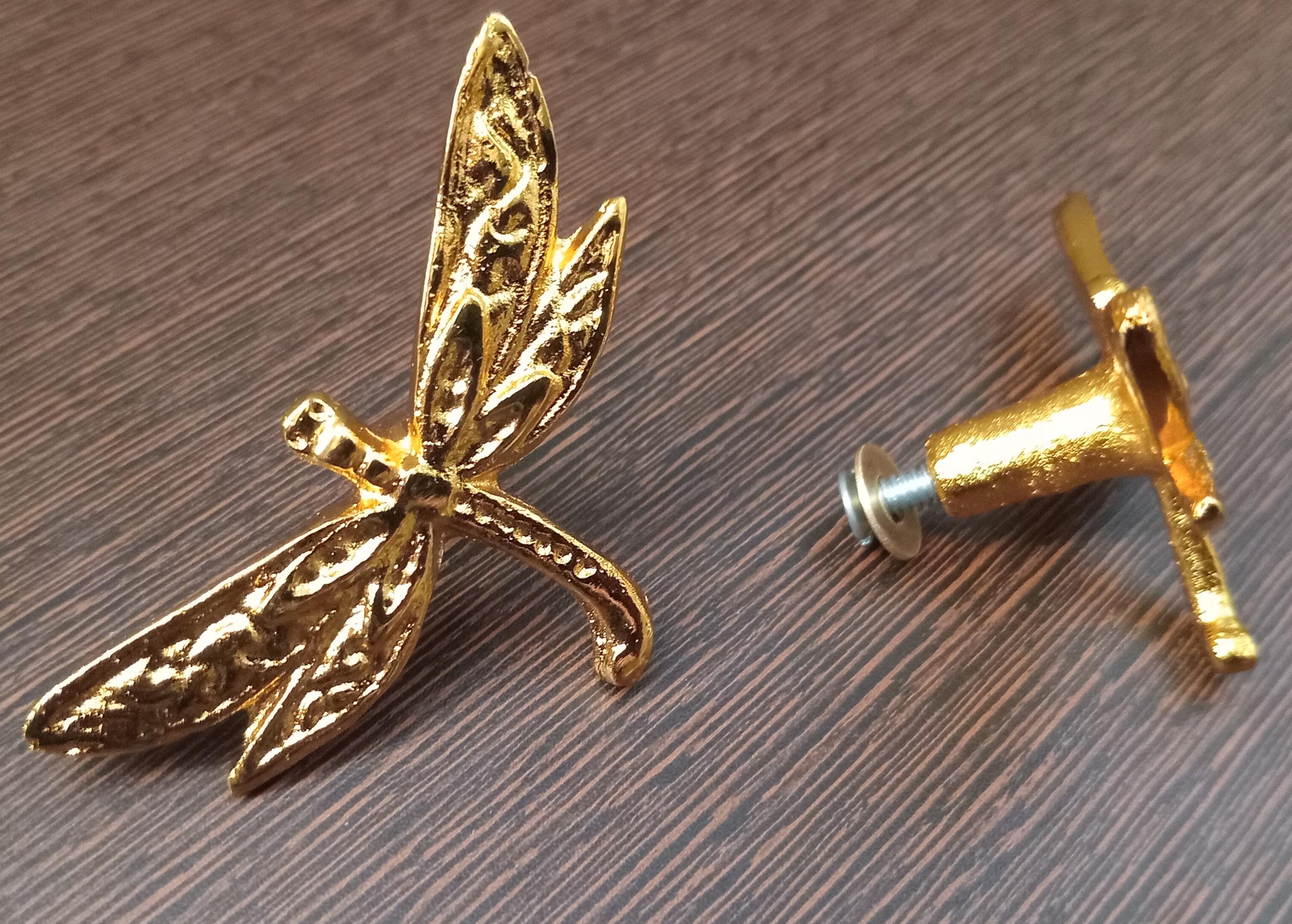 Dragonfly Brass Cabinet Knob Vintage Nature Drawer Pull Handmade Insect Hardware