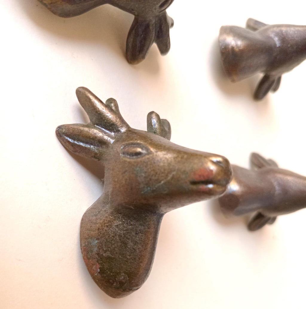 Cast Iron Deer Cabinet Knob Antique Finish Rustic Animal Drawer Pull Handle