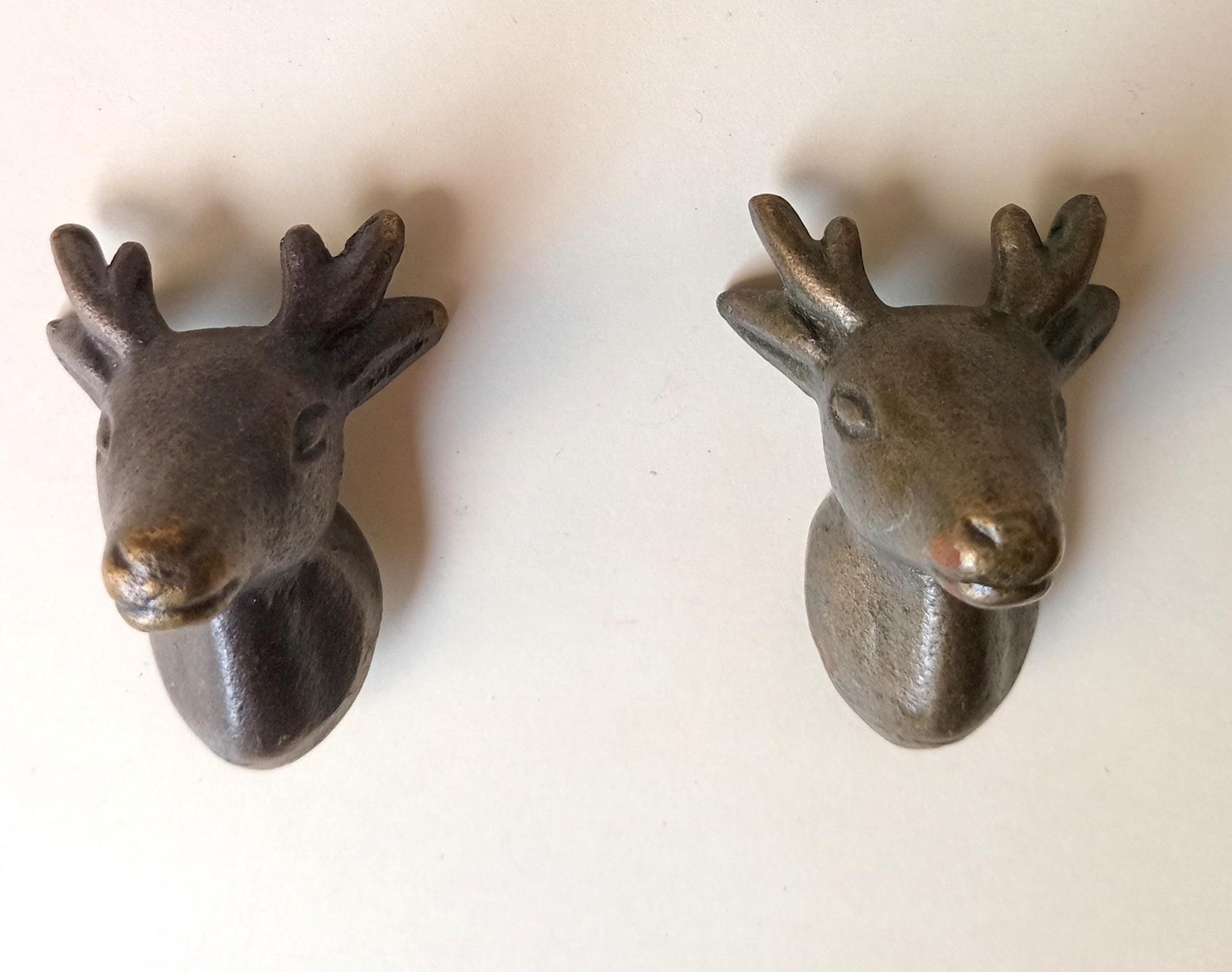 Cast Iron Deer Cabinet Knob Antique Finish Rustic Animal Drawer Pull Handle