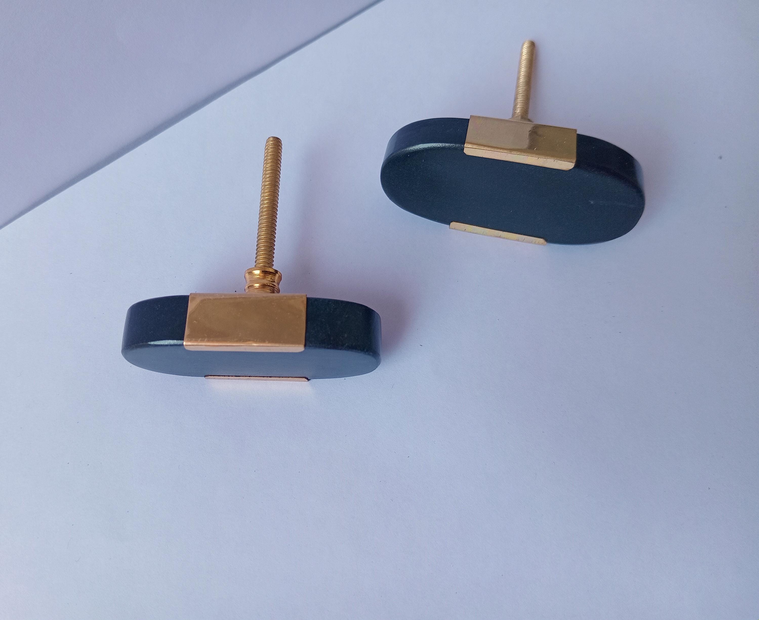 Black Stone & Brass Cabinet Knobs – Oval Drawer Pulls