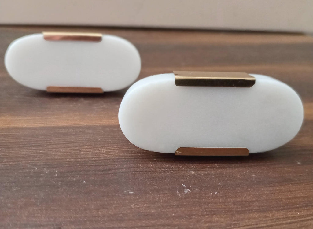 White Stone Brass Knob, Oval Cabinet Drawer Pull