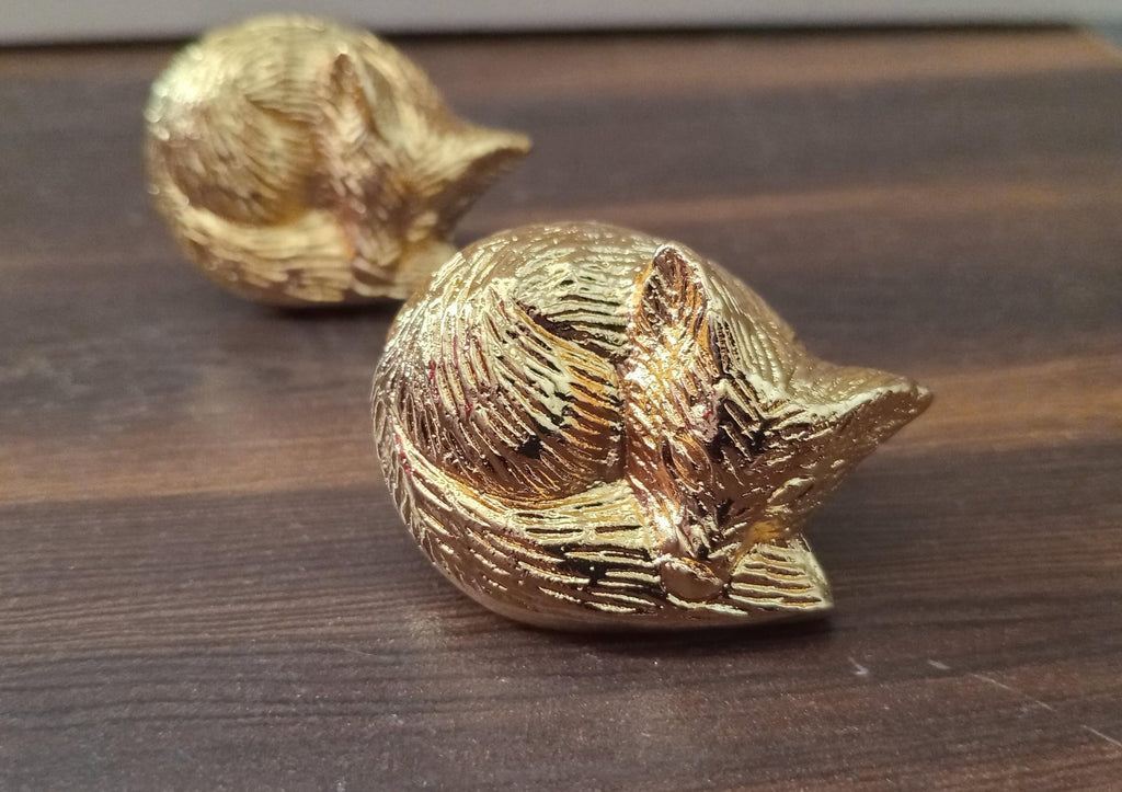 Brass Sleeping Fox Knob, Animal Cabinet Knob