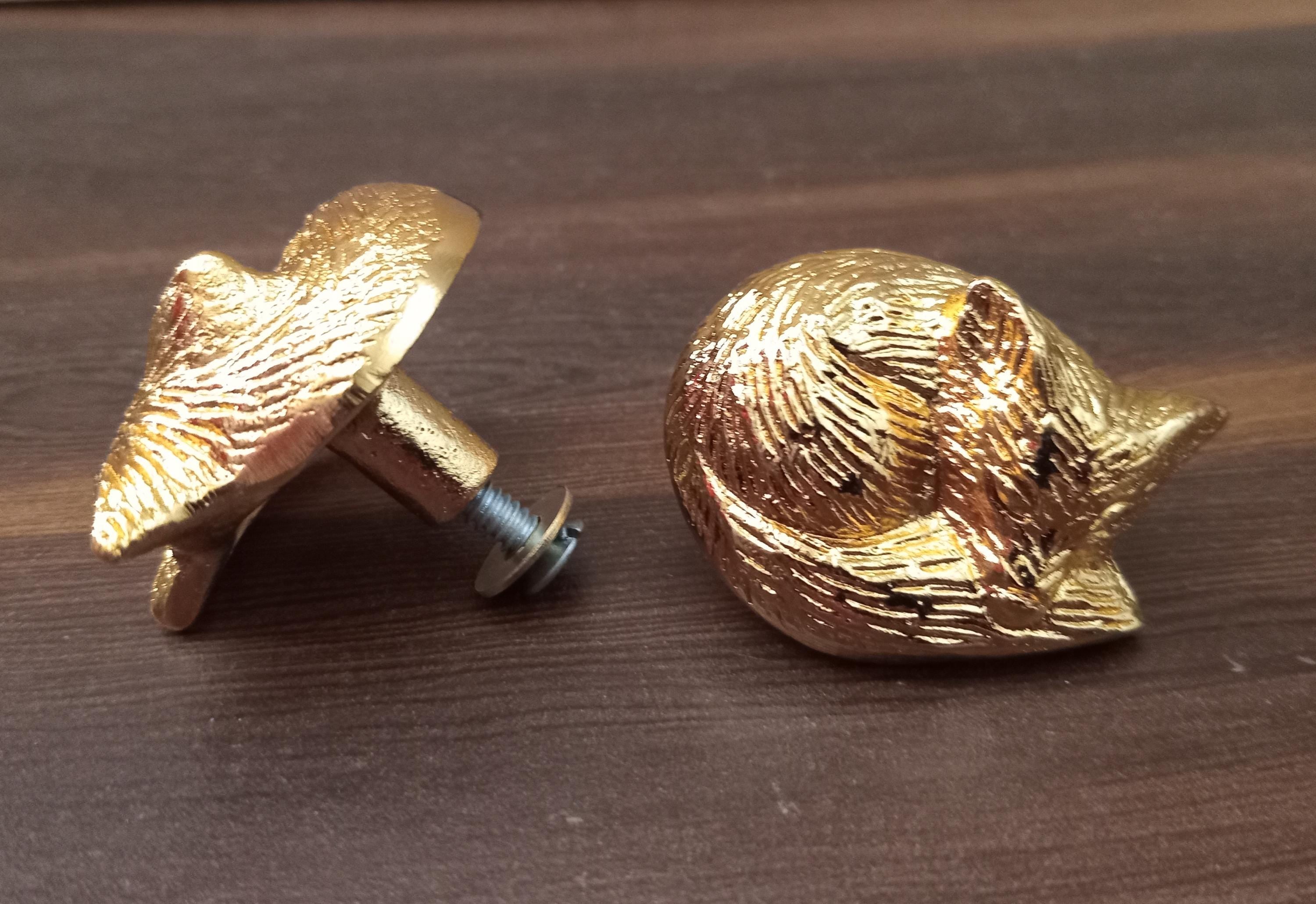 Brass Sleeping Fox Knob, Animal Cabinet Knob